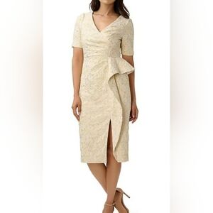 Aidan Mattox New Light Gold Short Sleeve Jacquard Sheath Dress Size 4